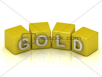 Silver text on a gold cubes