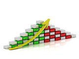 Business growth chart of the white, red and green blocks in a checkerboard pattern 