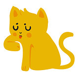 Yellow Cat Licking Paw