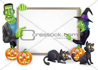 Halloween Witch and Frankenstein Banner