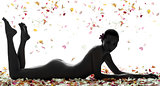 beautiful asian woman naked lying with flowers petal silhouette