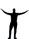 one business man happy arms outstretched silhouette
