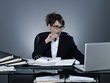 business woman working busy computing laptop computer