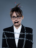 business woman secretary chained 
