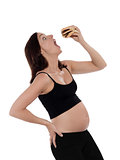 Pregnant Woman Eat Hamburger Greed