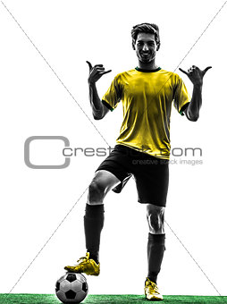 brazilian soccer football player young man saluting  silhouette