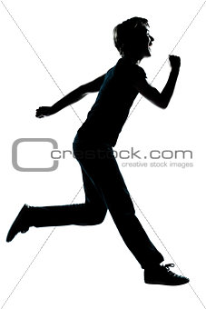  one young teenager boy girl running laughing silhouette