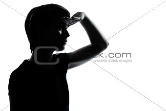 one young teenager boy or girl looking foward silhouette