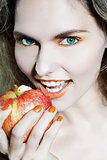 woman holding an apple fruit