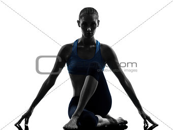 woman exercising yoga sitting stretching