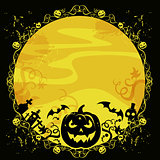 halloween card with pumpkin and bats