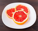Slice of grapefruit on a palte