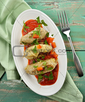 Stuffed Cabbage With Tomato Sauce