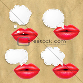 Red Lips Set With Speech Bubbles