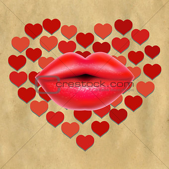 Red Lips With Hearts And Paper