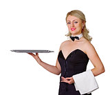 Girl - waiter with empty tray