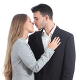 Couple of businesspeople in love ready to kiss