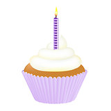 Cupcake With Cream And Violet Candle