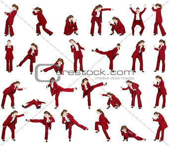 Set - business woman in different combat postures