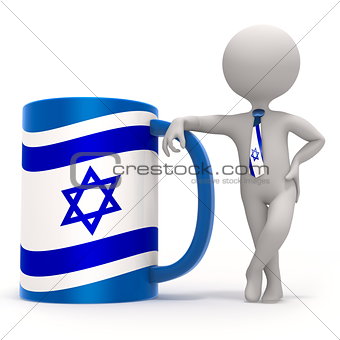 Cup with Israel flag and small character wearing tie