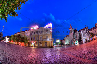 Evening view of the town hall Mukachevo