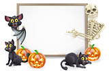 Halloween Sign with Skeleton and Bat