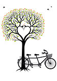 heart tree with birds and bicycle, vector