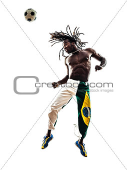 brazilian  black man soccer player heading football silhouette