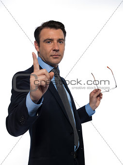 man professor teaching beckoning pointing empty copy space