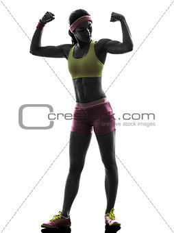 woman exercising fitness flexing muscles  silhouette