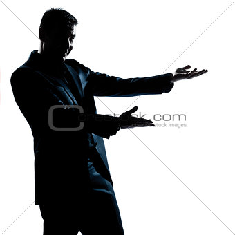silhouette man portrait showing pointing empty copy space