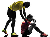 two men soccer player  fair play concept  silhouette