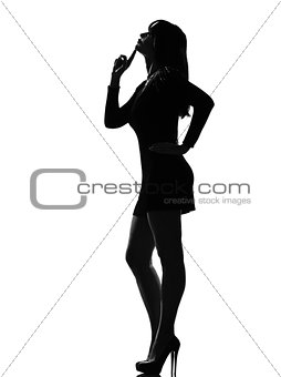 stylish silhouette woman thinking pensive