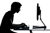 one young teenager boy or girl silhouette computer computing typ