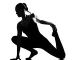 one woman fitness workout dancer stretching legs warming up