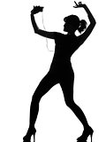 silhouette woman dancing and listening music