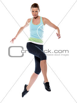 woman exercising workout runing jumping