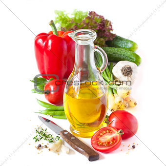 Olive oil and vegetables.