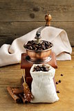 roasted coffee beans on a wooden table