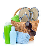 Beach items in basket