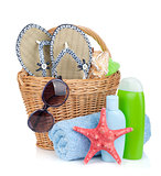 Beach items in basket