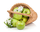Fresh ripe green apples in basket