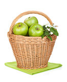 Fresh ripe green apples in basket