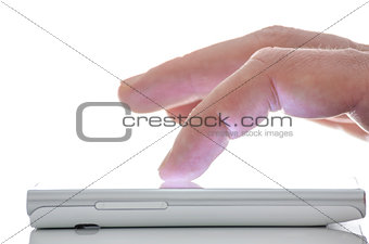 Close up of a finger touching smart phone