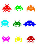 colorful silhouettes of space invaders