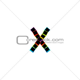 Alphabet X with colorful polaroids