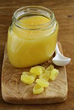 Homemade lemon curd in glass jar
