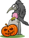 halloween pumpkin with crow cartoon