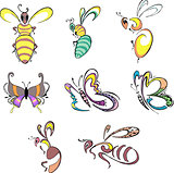 stylized bees, wasps and butterflies