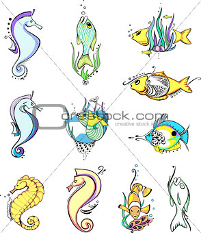 Miscellaneous stylized fish